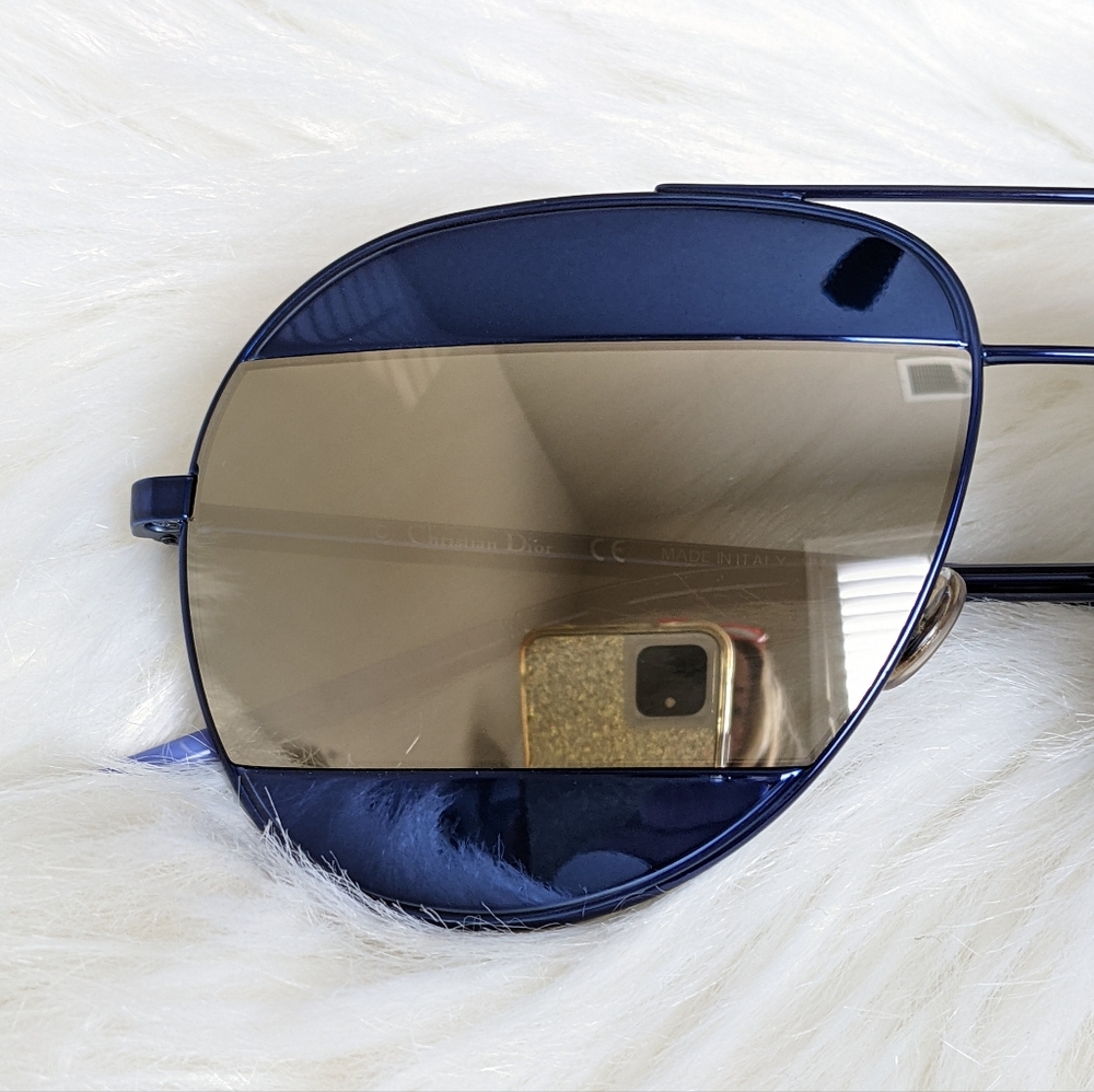 Christian Dior Color Block Aviator Sunglasses Unisex Blue Grey Mirror Lens - Picture 10 of 17